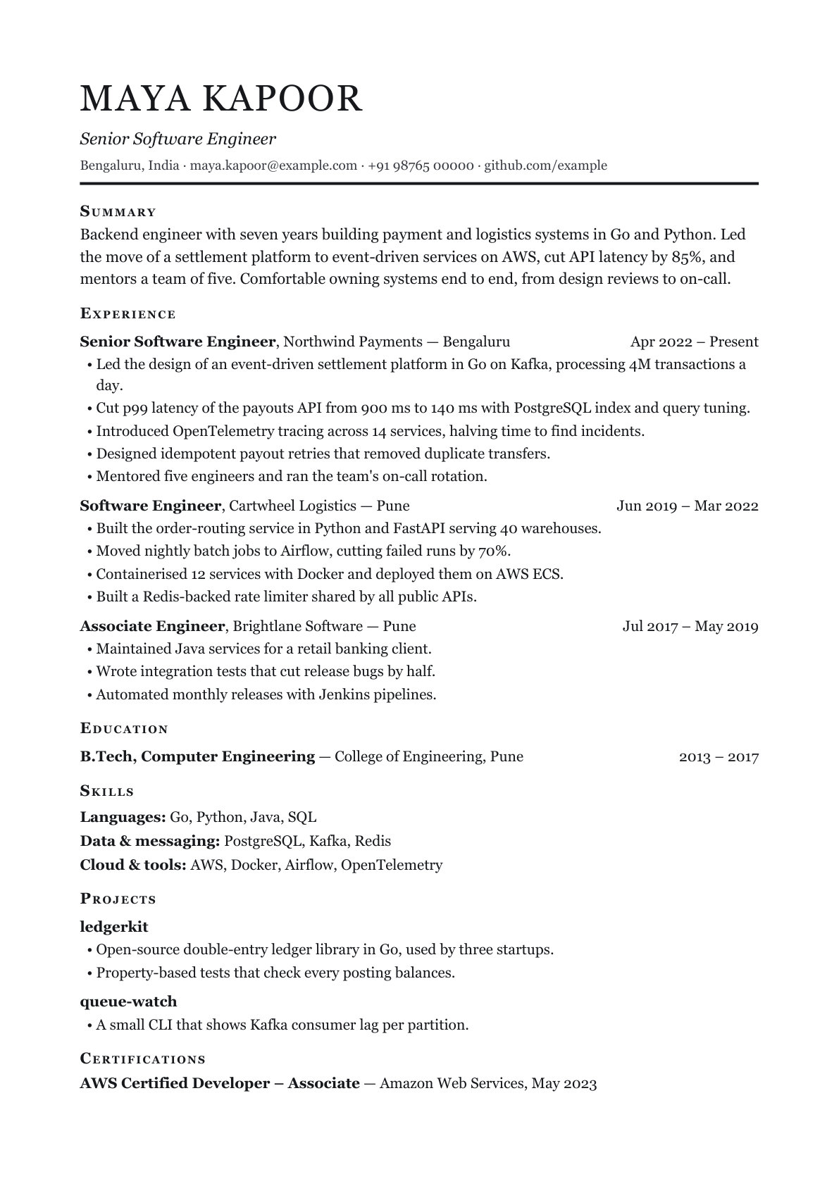 The Executive template, with a sample resume